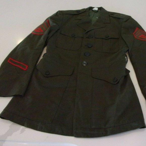 VIETNAM ERA USMC MARINE CORP SERVICE ALPHA COAT GREEN UNIFORM JACKET 37R LD 307 - Picture 1 of 9